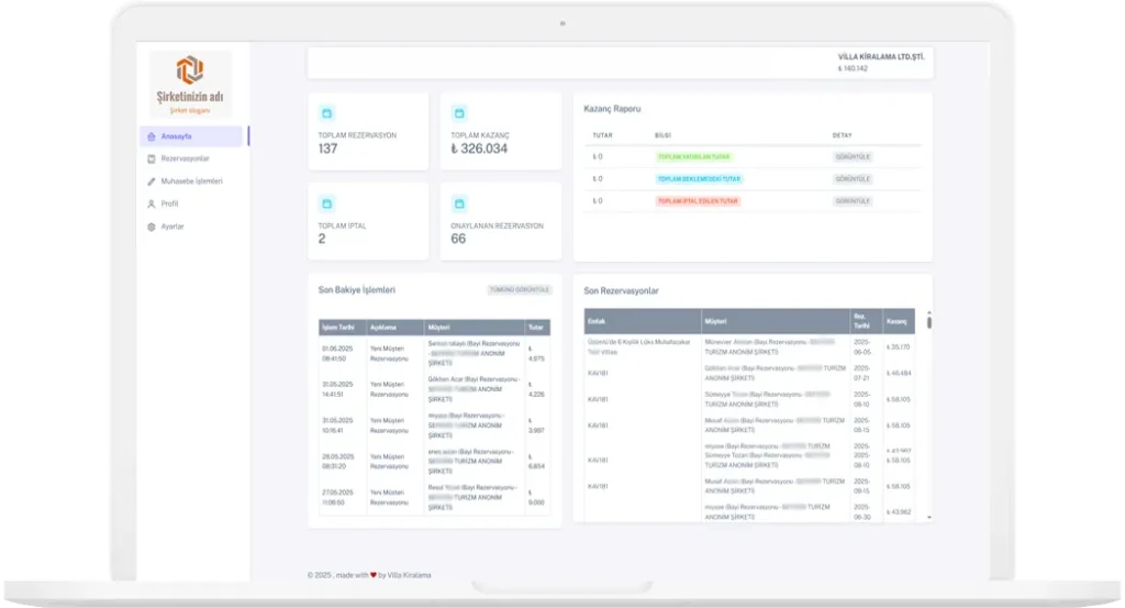 Villa kiralama paneli